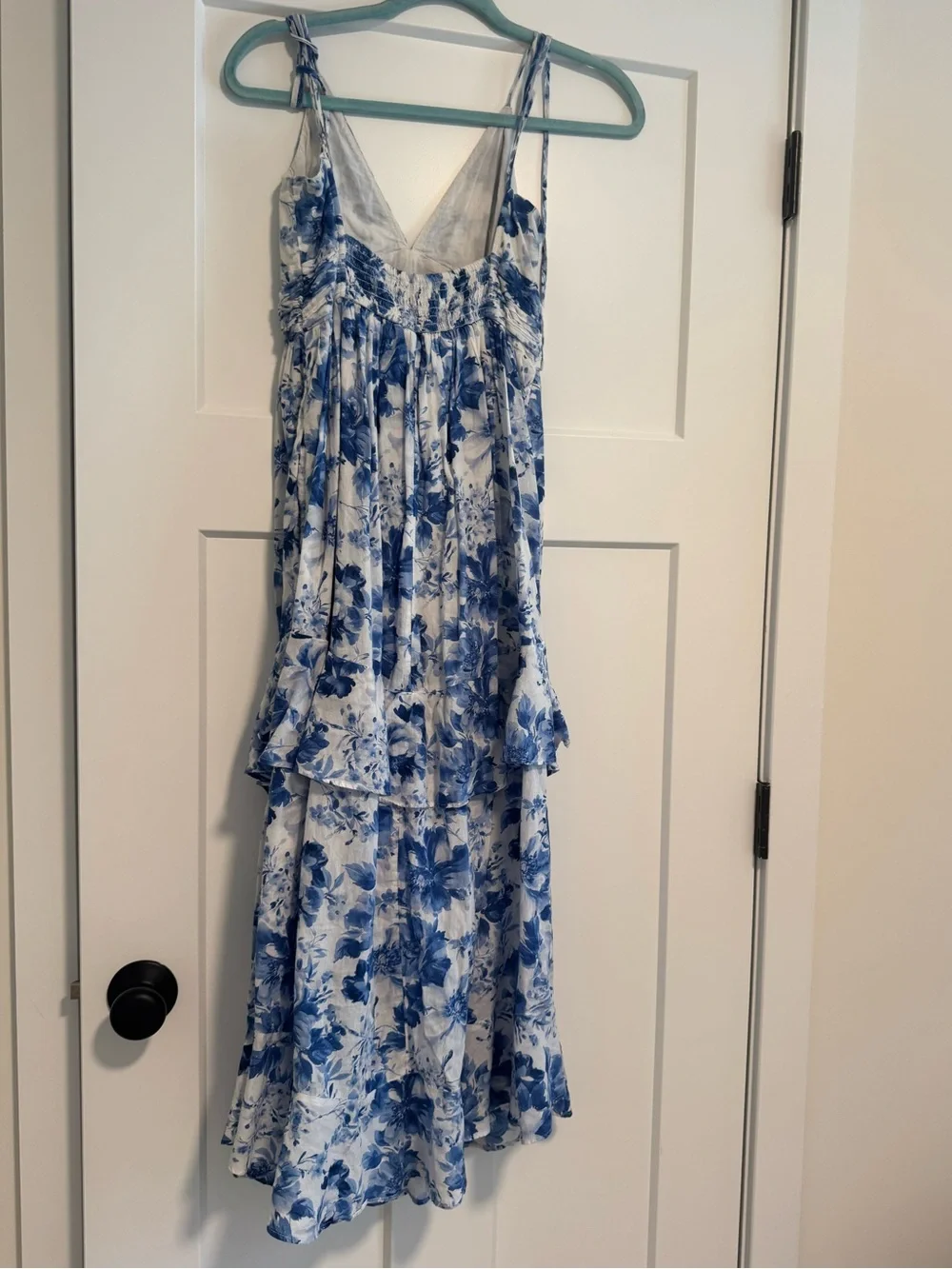 Abercrombie & Fitch White and Blue Floral Spaghetti-Strap Maxi Dress